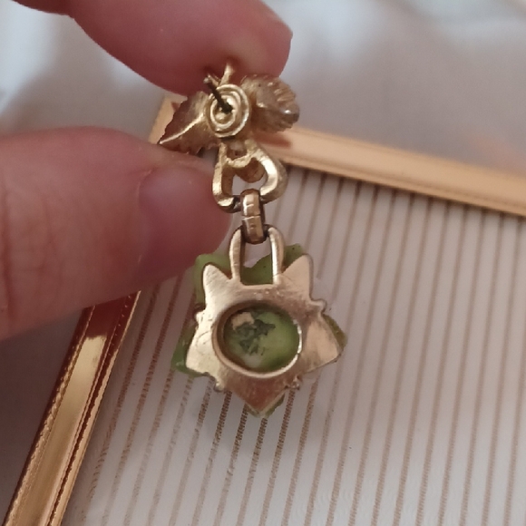 Vintage Pink Rose Drop Earrings - Gold Tone Floral Clip-Ons - Picture 3 of 4